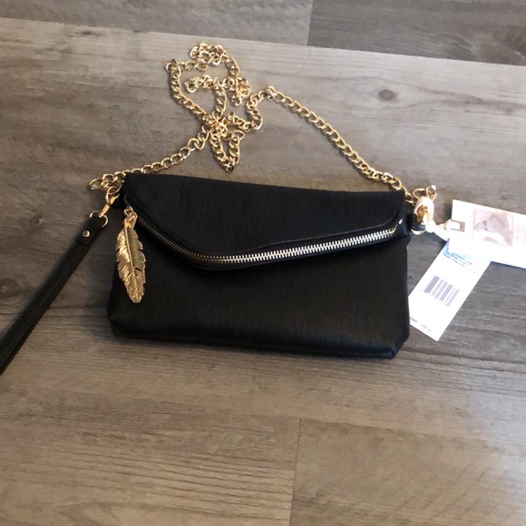 Jessica Simpson Penelope Faux Leather Clutch Color Meteorite + Gold Chain NWT - Picture 5 of 12